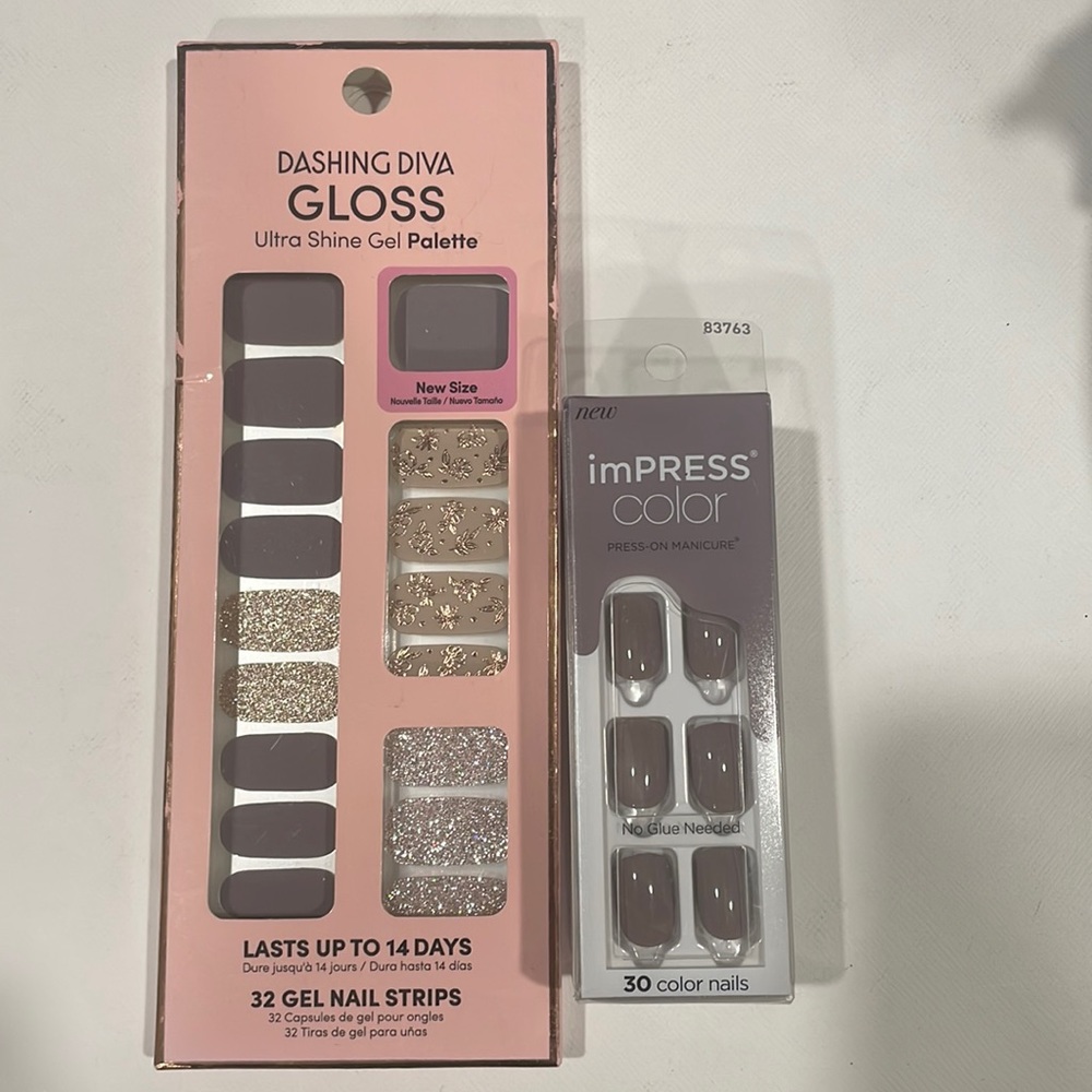 Impress press-on nails and dashing diva gel nail strips
